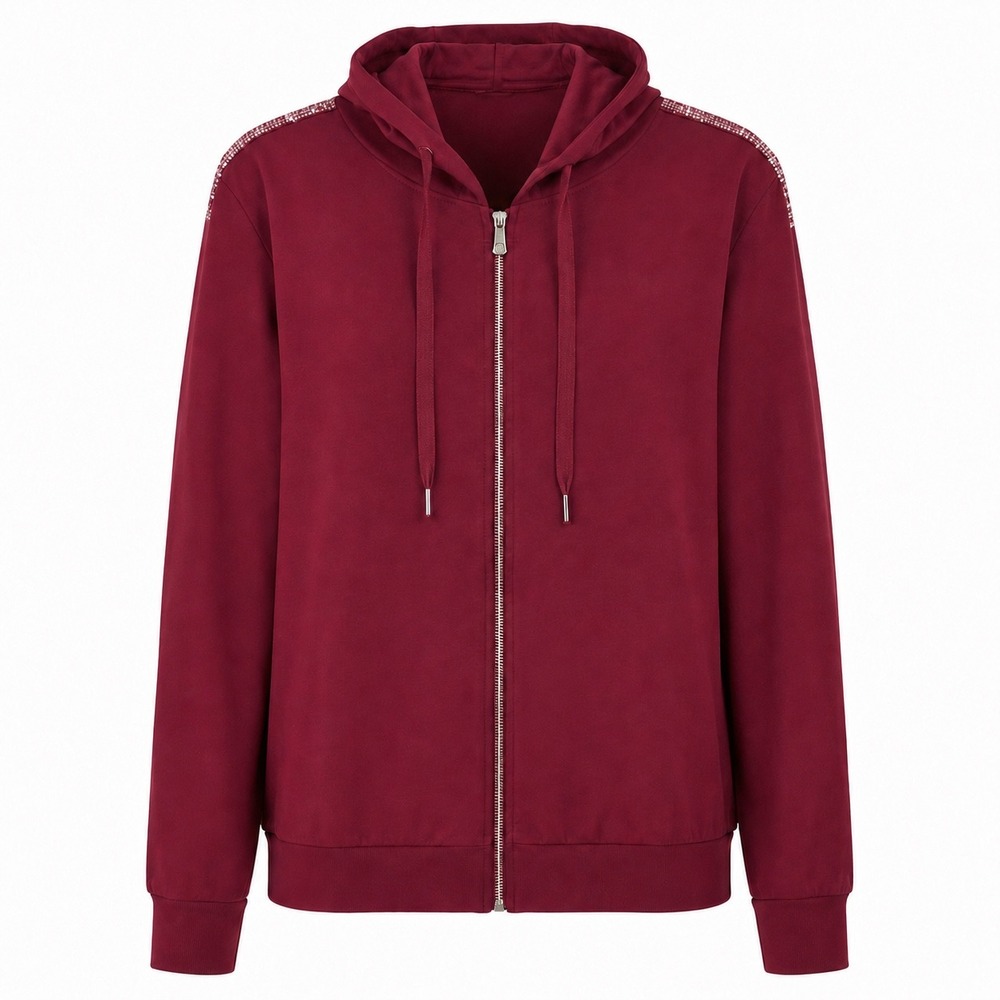 FREE For Humanity Burgundy Sequin Zip Hoodie Made in Italy Sweatshirt Size Large